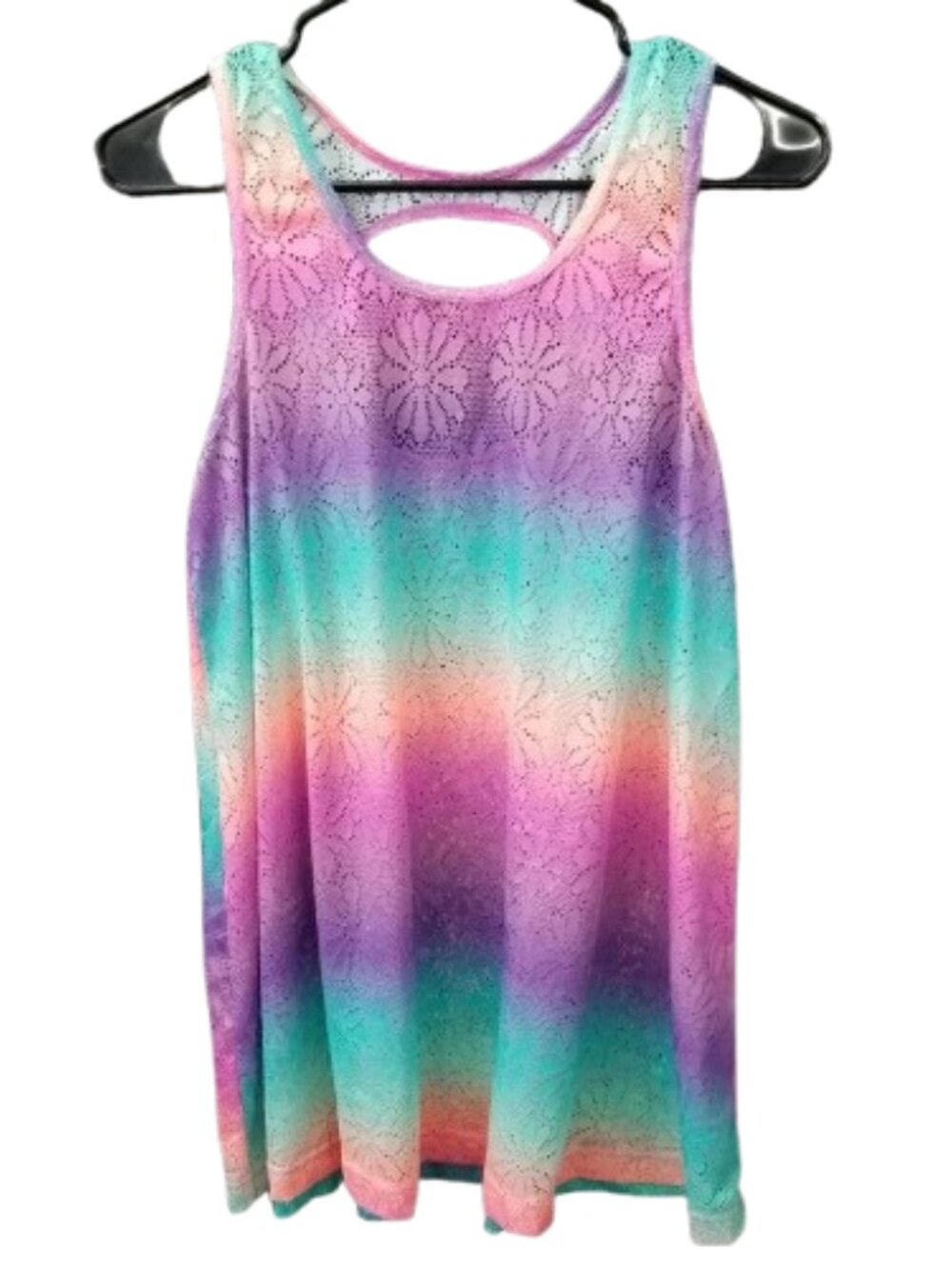 ❤️3/$12  Rainbow Tank Top Mesh Flower Designs Women's XL